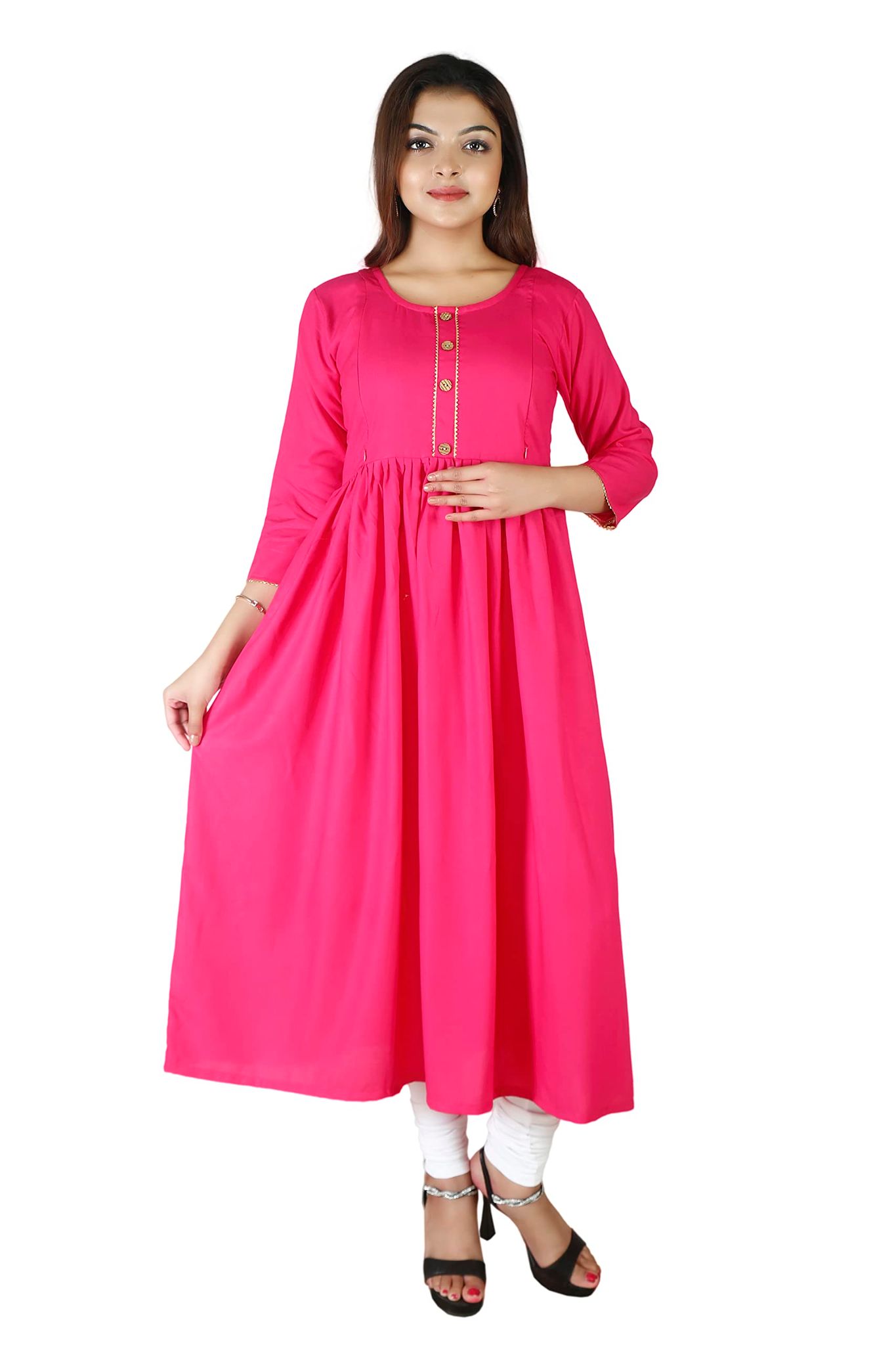 MAHIRA 'S COMFORT Maternity Gown: Stylish Rayon Feeding Kurti for Pregnancy and Breastfeeding (Medium, Pink)