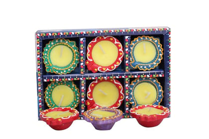 Dbeautify Traditional Handmade Unscented Diya with Candles, Set of 6 Diyas