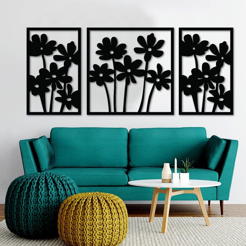 Dbeautify Unique Design MDF Wooden Modern Wall Art Hanging Set for Home & Office Decoration in Black Color