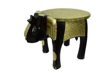 ISHARAA Home Decor Large Durable Handcrafted polished wooden decorative Elephant Stool brass fitted.