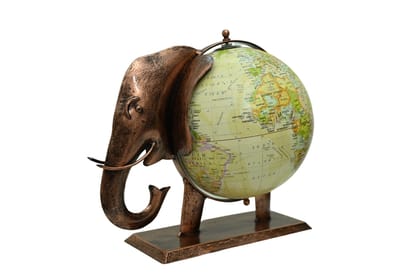 Metal Elephant Globe Rajasthani Home Decor Handicrafts | Home Office Decorative Items in Living Room, Bedroom | Showpiece Gifts