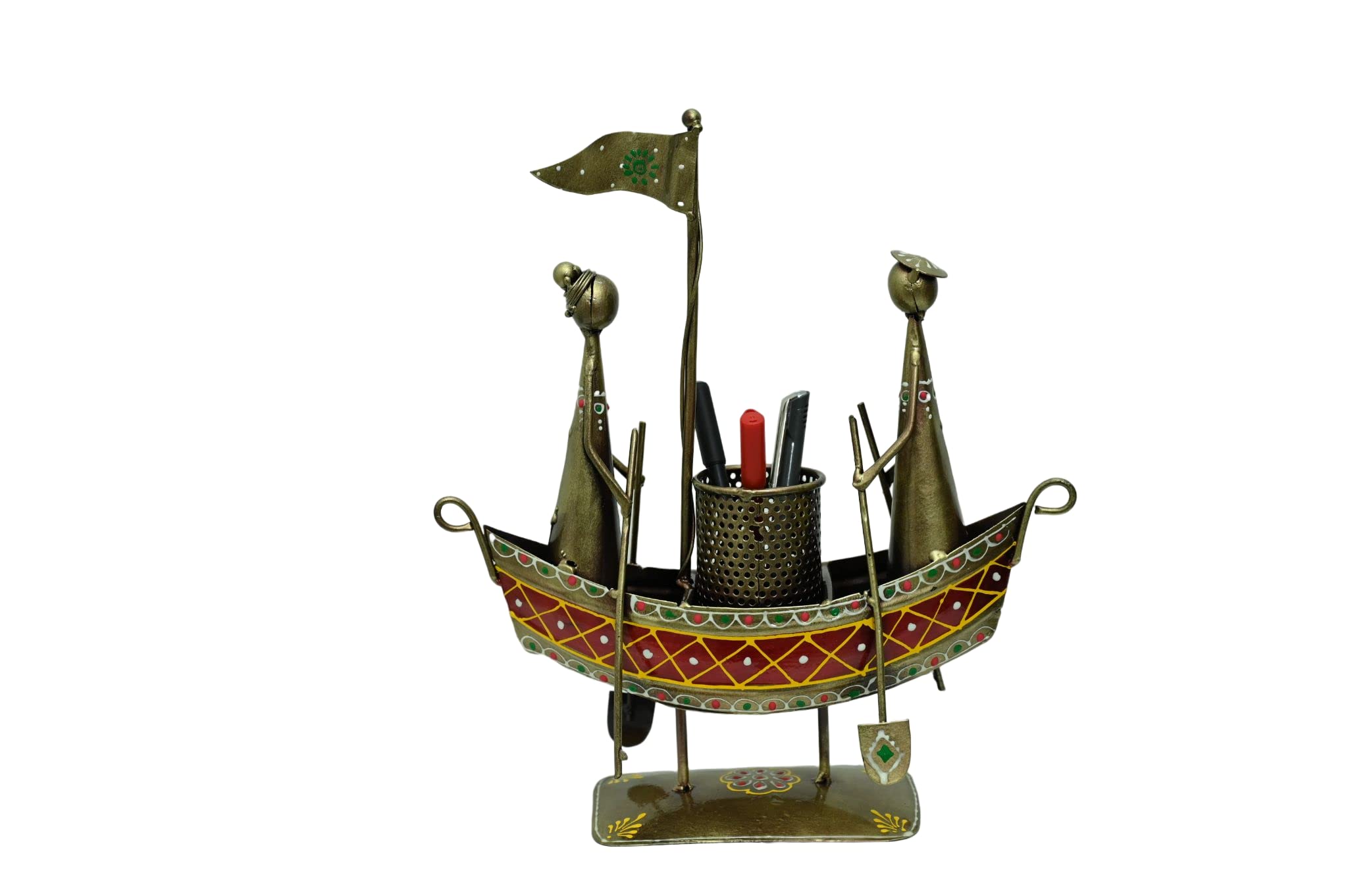 ISHARAA Home Decor Metal Antique Decorative Boat with Pen Stand Office Table Top & Decorative Item