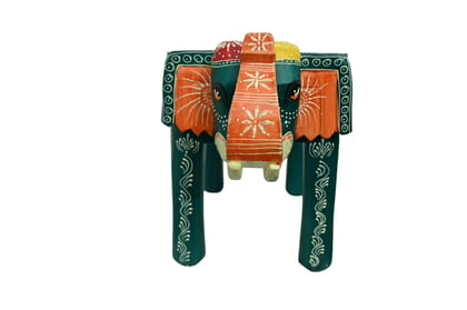 ISHARAA Home Decor Large Durable Handcrafted Elephant Stool with handmade embossed design  (Large,Green and Multicolor)