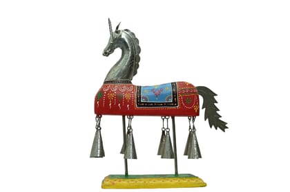 ISHARAA Home Decor Wooden Horse Bell Decorative Showpiece Handmade Emboss Work Multicolor Elegant Design Horse Showpiece Decorative Collectible Item for Home (Large, Multicolour)