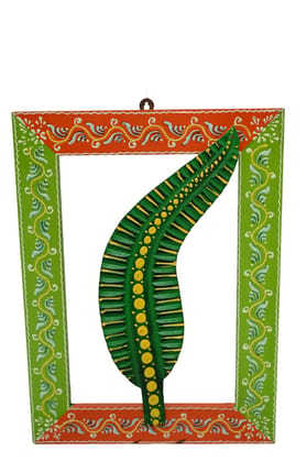 Handmade wooden wall decorative frame with wooden leaf marketed by Specially abled (deaf and dumb) rural women artisans of Rajasthan (Design-A, Multicolour)