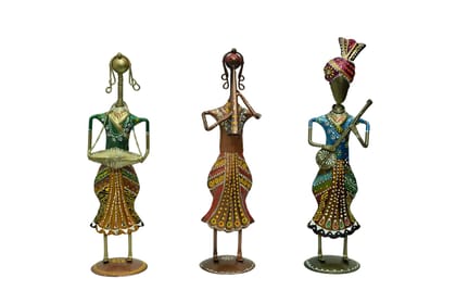 Home Decor metal Statues of Tribal/Rajasthani female figures with holding different musical Instruments