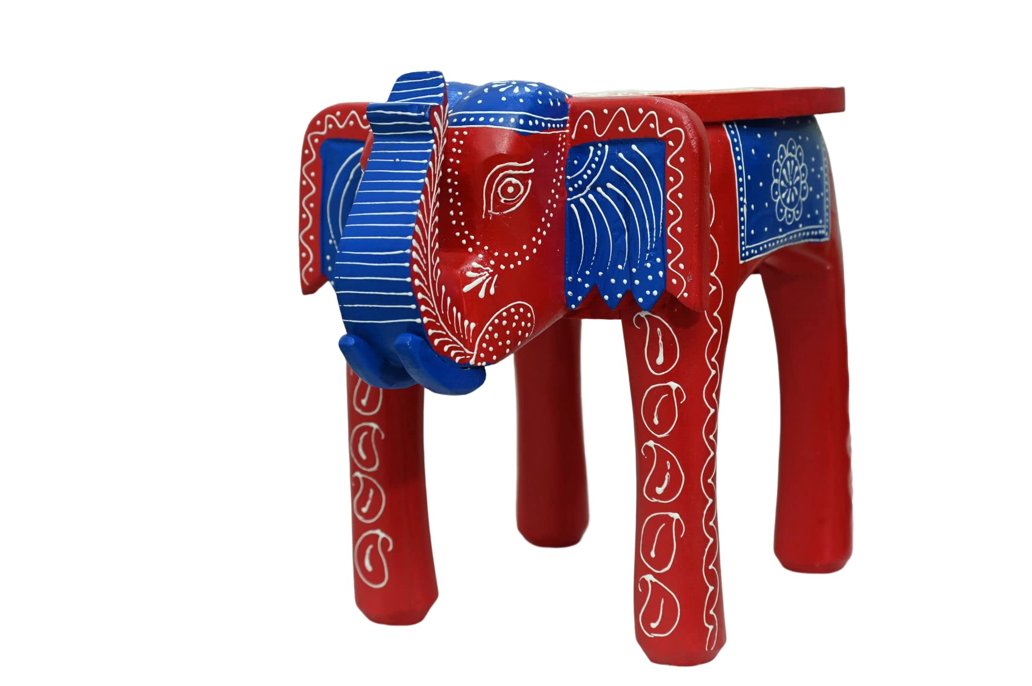 ISHARAA Home Decor Small Handcrafted Elephant Stool (Small, Multicolor)