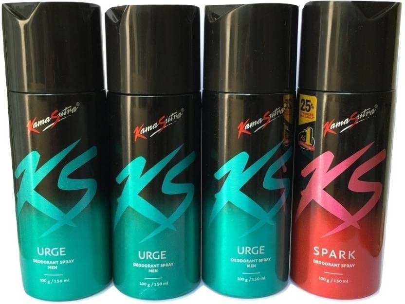 Kamasutra KS 3 URGE AND 1 SPARK ( SET OF 4) Deodorant Unisex 150 ml EACH