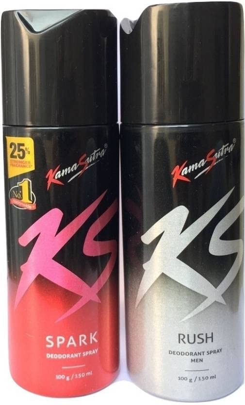 Kamasutra KS 1 RUSH 1 SPARK Deodorant For Men & Women 300 ml, Set of 2