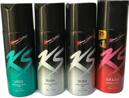 Kamasutra KS 1 URGE AND 2 RUSH 1 SPARK Set OF 4 Deodorant -Unisex 750 ml