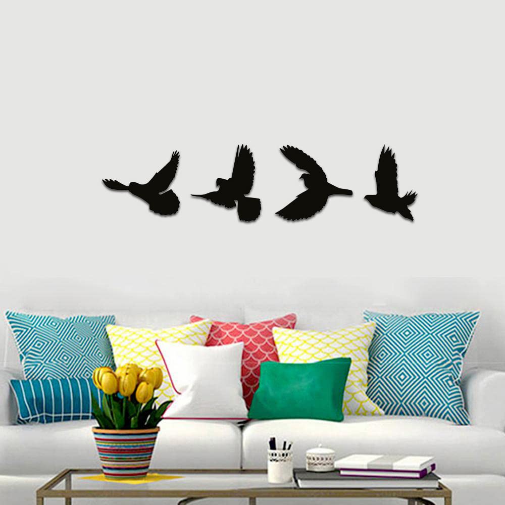 Dbeautify Flying Birds Design MDF Wooden Wall Art Hanging for Bedroom Living Room & Office Decoration in Black Color Size 12 Inches Set of 4 Pieces