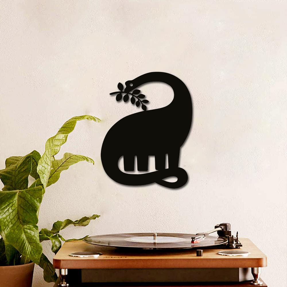 Dbeautify Beautiful Dinosaur Shape MDF Wooden Modern Wall Art Hanging for Children Room Decoration in Black Color Size 12 Inches
