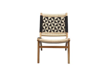 Orchid Homez Hand Woven Lounge Chair Solid Wood Outdoor Chair (Natural, Pre-Assembled) (Black-White)