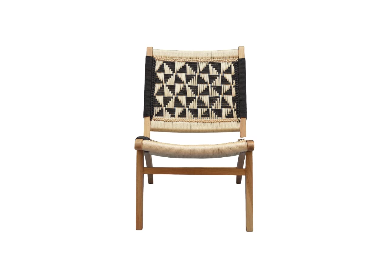 Orchid Homez Hand Woven Lounge Chair Solid Wood Outdoor Chair (Natural, Pre-Assembled) (Black-White)