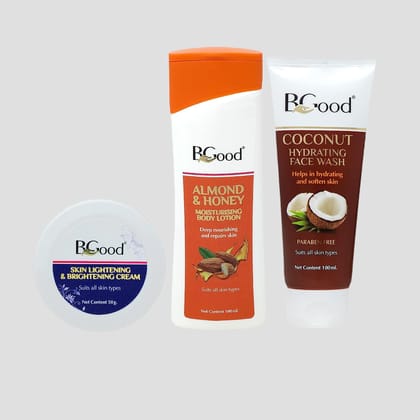 Almond & Honey Moisturising Body Lotion - 100ml + Brightening Cream - 50g & Coconut Hydrating Face Wash - 100ml