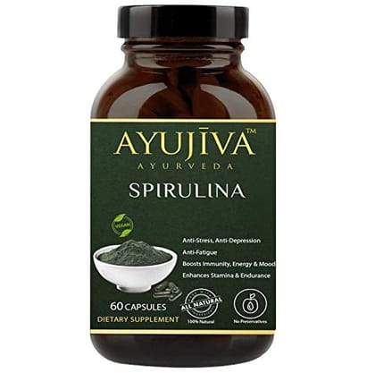 AYUJIVA Spirulina Superfood Capsules for Men & Women 500 gm 60 Capsules