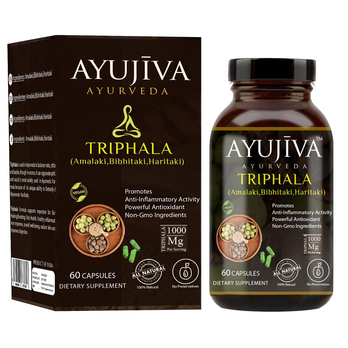 AYUJIVA Triphala Capsules (Amalaki, bibhitaki, Haritaki) -60 Veg Caps�