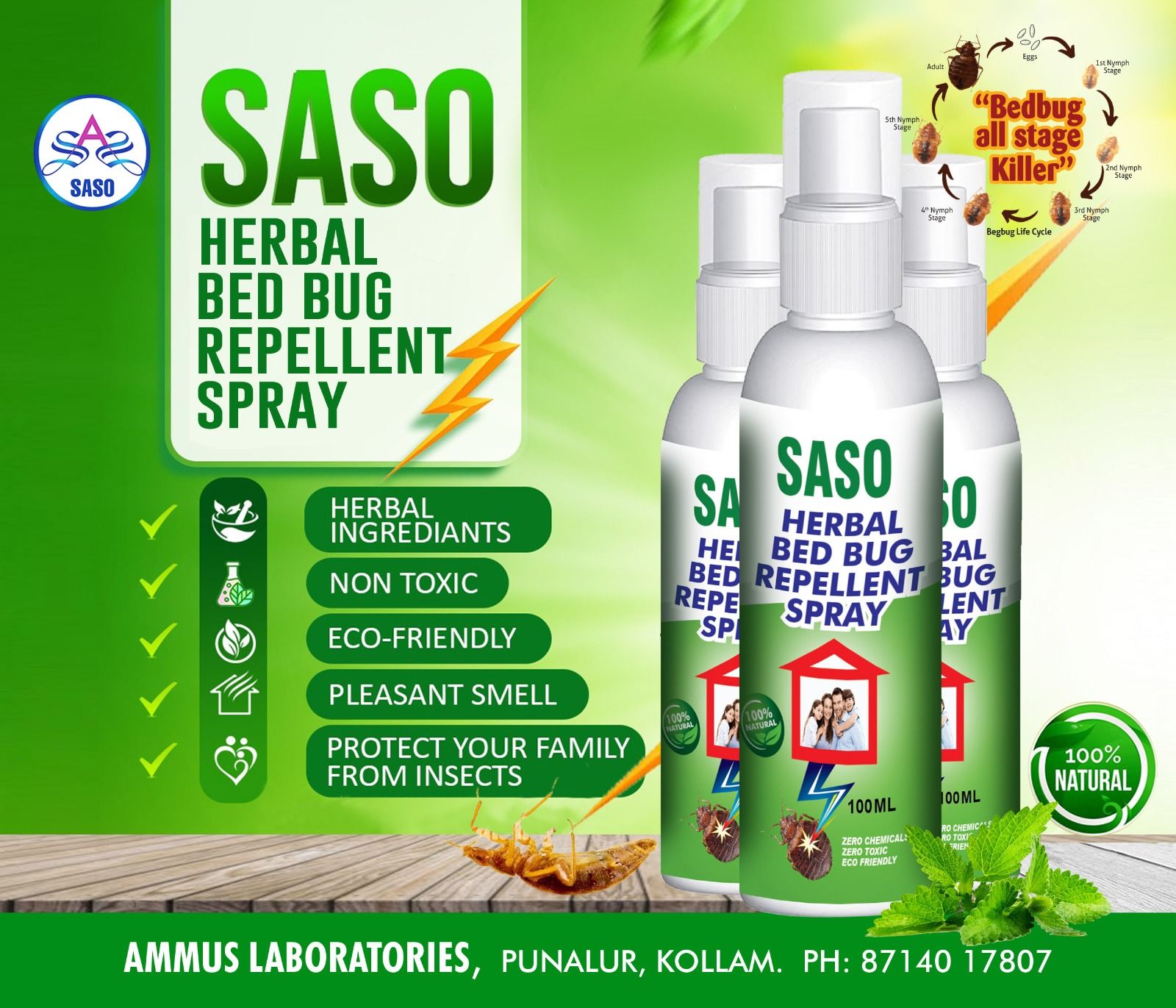 SASO HERBAL BED BUG REPELLENT SPRAY (100% Natural)