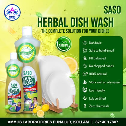 SASO HERBAL DISH WASHING LIQUID  (100 % Natural with active Citrus & Basil