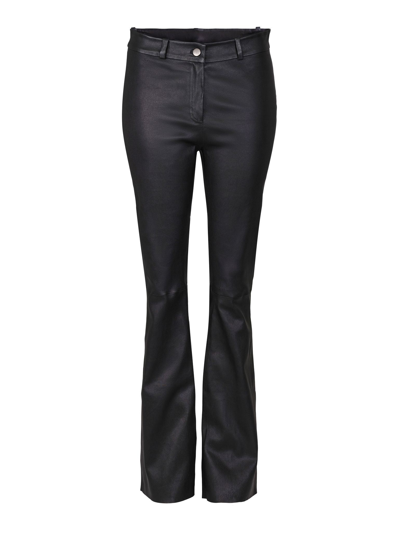 Flare Pants Women Stretch Genuine Nappa Leather With Slant Pockets