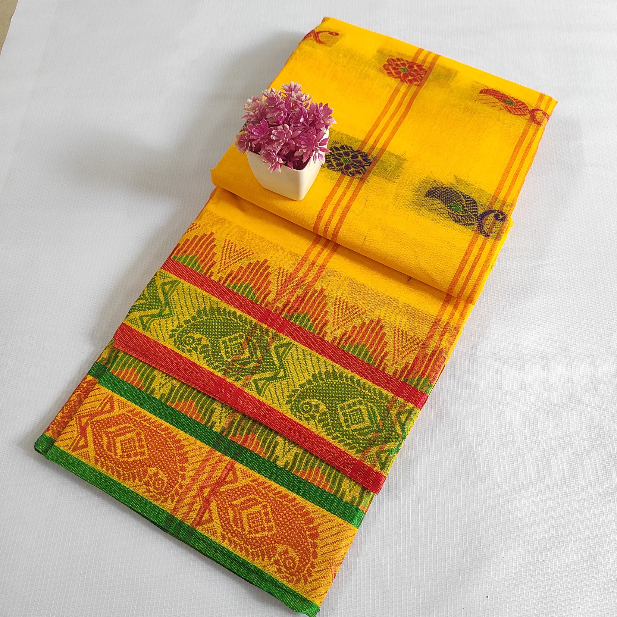 ORIGINAL TANT COTTON SAREE FOR WOMEN -YELLOW