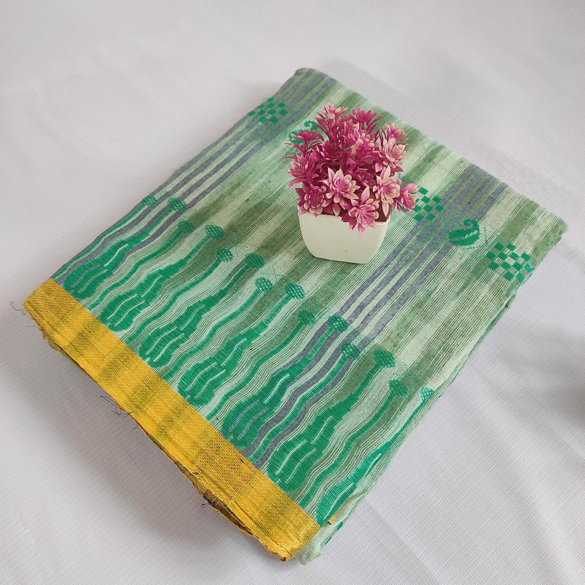 ORIGINAL TANT COTTON SAREE FOR WOMEN -GREEN