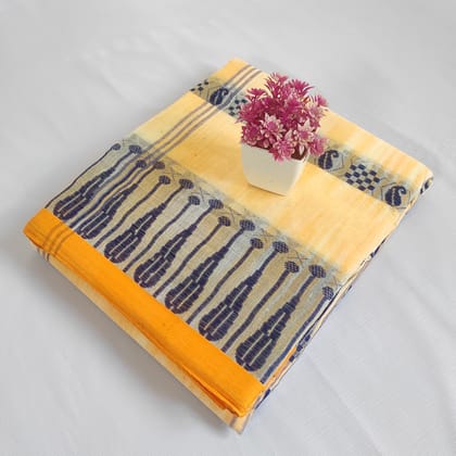 ORIGINAL TANT COTTON SAREE FOR WOMEN -YELLOW