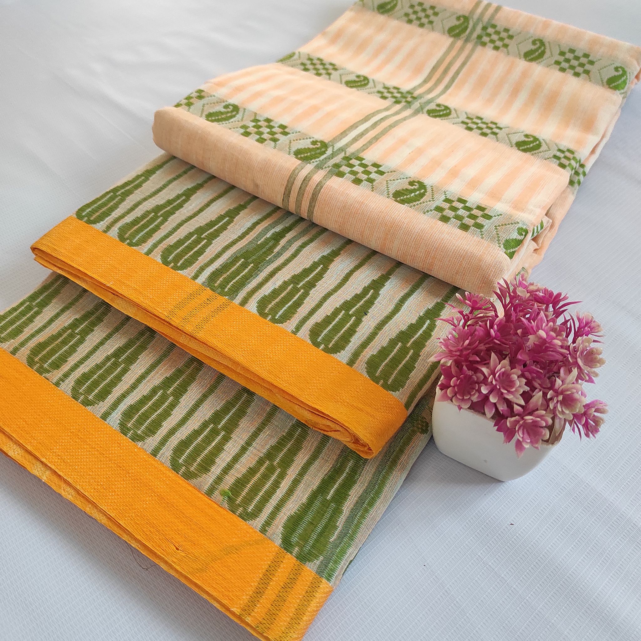 ORIGINAL TANT COTTON SAREE FOR WOMEN -LIGHT ORANGE