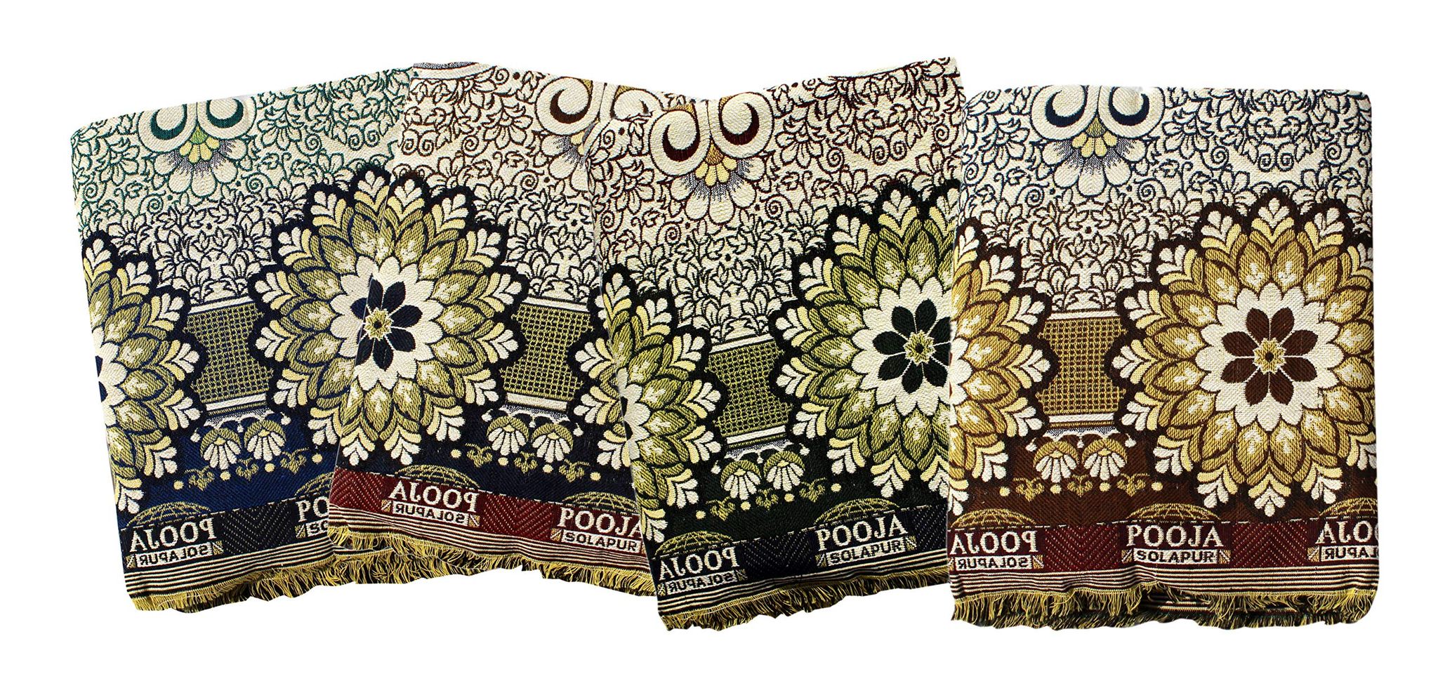 Mandhania Pooja Solapuri Chaddars 100% Cotton Dailyuse Double Bed Blanket Pack of 4 - Multicolor