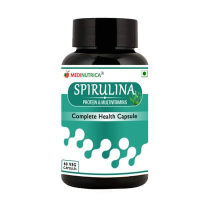 Medinutrica Spirulina Pure & Organic Extract  Capsules for Improved Immunity & Overall Wellness | Anti-Inflammtory & Anti-Oxidant - 60 Capsules