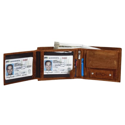 Birch Leathers Bi-Fold Hunter Leather Wallet with 9 CC slots & Flap Pocket