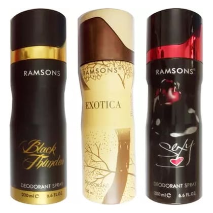 1 RAMSONS SEXY HEART DEODORANT SPRAY 200 ML+1 RAMSONS EXOTICA DEODORANT SPRAY 200 ML+1 RAMSONS BLACK THUNDER DEODORANT SPRAY 200 ML