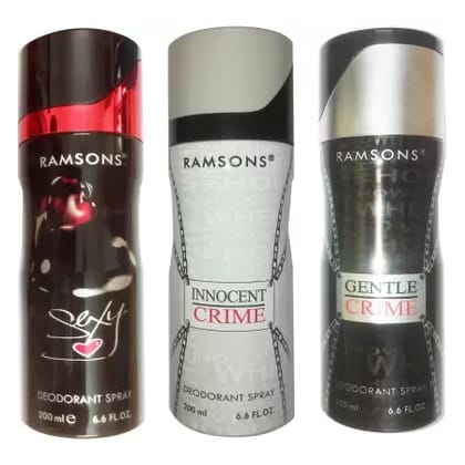 1 RAMSONS GENTLE CRIME DEODORANT 200 ML+1 RAMSONS INNOCENT CRIME DEODORANT 200 ML+1 RAMSONS SEXY HEART DEODORANT 200 ML