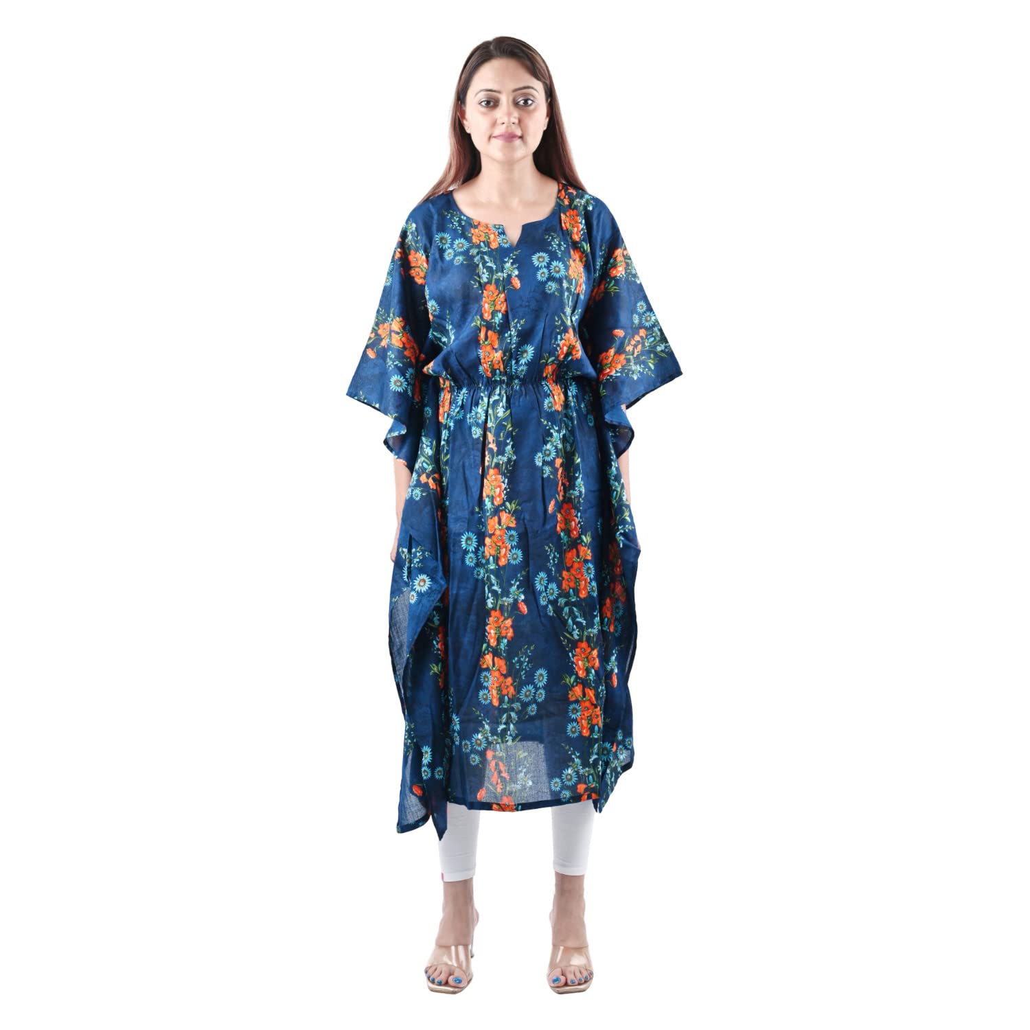 falah Handicrafts Society Women's Rayon Fabric Comfy Floral Print Khaftan (FHS/KHA/23/29-Free) Blue