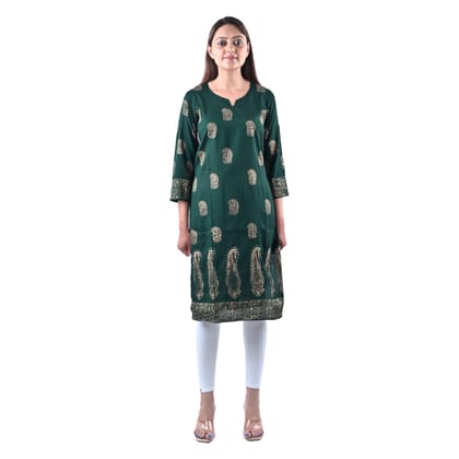 Women's Rayon Cotton Mix Fabric Slint Stylish Hand Block Printed Kurti  Green