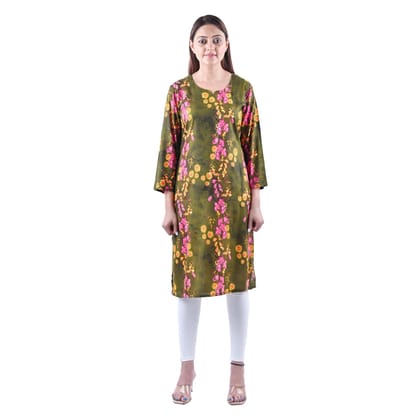 Cotton Rayon Mix Fabric Ethnic Sanganeri Block Printing A Line Kurti  Green  Women's