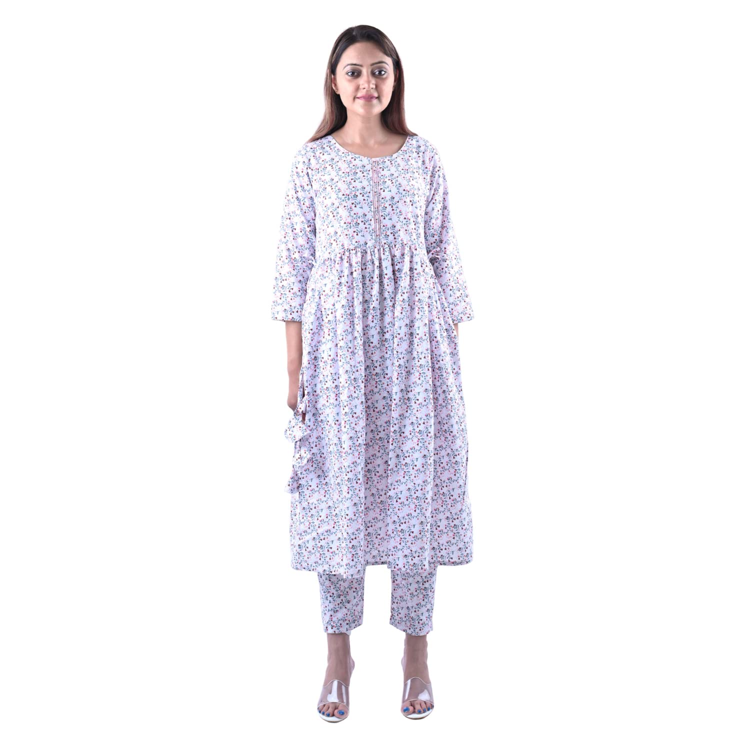 Cotton Fabric Designer Naiyra Cut Women's Kurta with Pant Set White