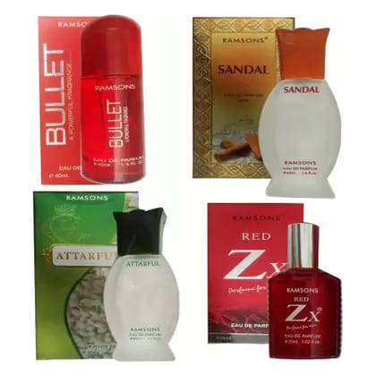 1 RAMSONS BULLET PERFUME 40 ML+1 RAMSONS RED ZX PERFUME 30 ML+1 RAMSONS SANDAL PERFUME 40 ML+1 RAMSONS ATTARFUL PERFUME 40 ML