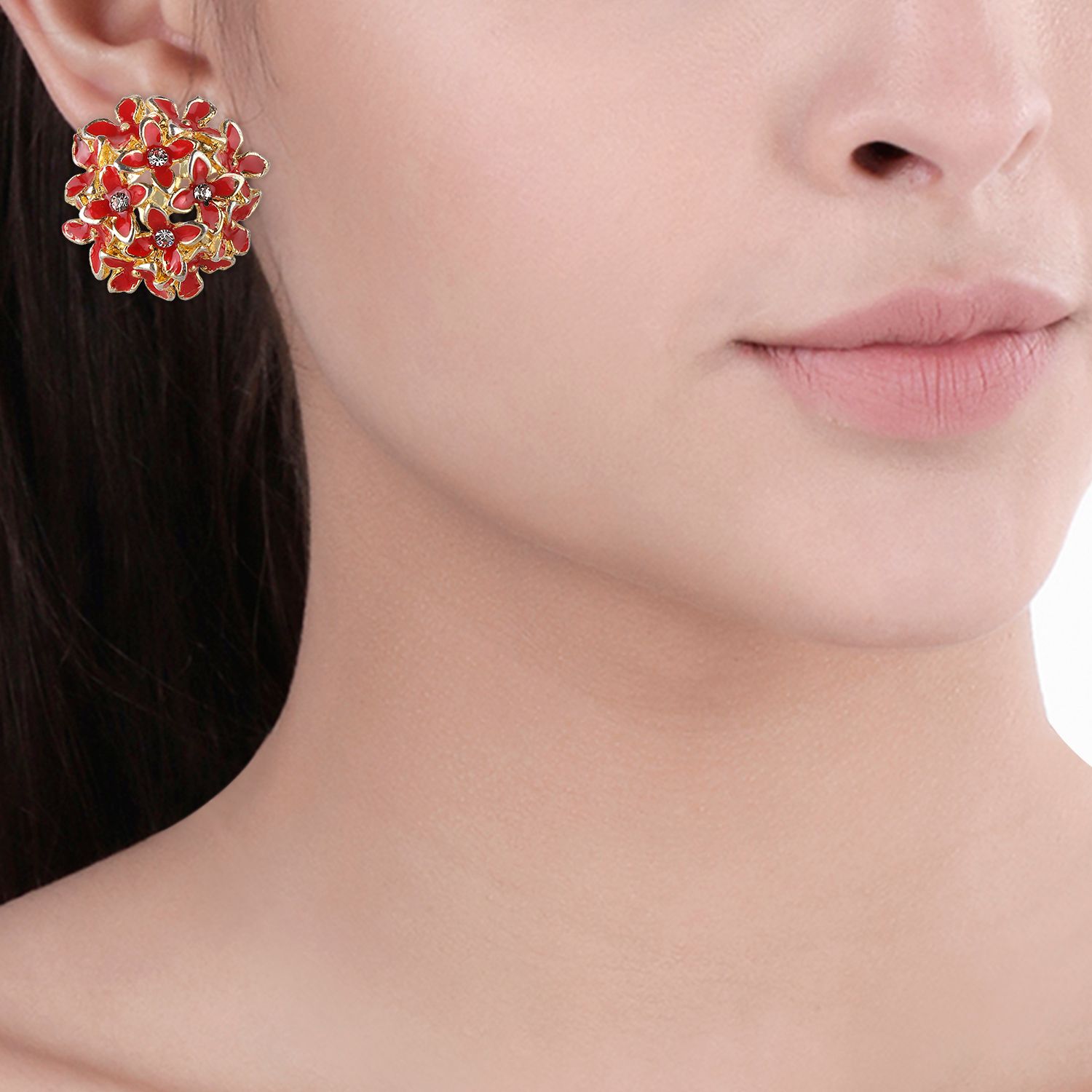 Meenakaari Flower Enamel Studds Earrings.(ER - 108)