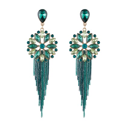 Indo Western Green Color Chain Ethnic Designer Earrings.