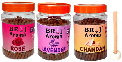 Brij Aroma Chandan (Sandal), Lavender & Rose Dhoop Sticks Combo with Dhoop Sticks Stand | Made in Vrindavan | Approximate 100 Dhoop Sticks of Each Fragrance