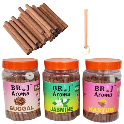 Brij Aroma Jasmine, Guggal & Musk Dhoop Sticks 750 Grams Combo Package With Stand |Approx 300 Sticks
