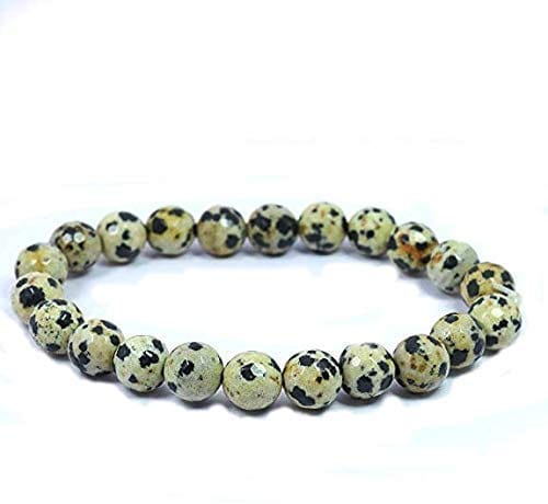 KITREE NATURAL DALMATION JAPSER CRYSTAL BRACELET 8MM ROUND (COLOR OFF WHITE WITH BLACK SPOT)