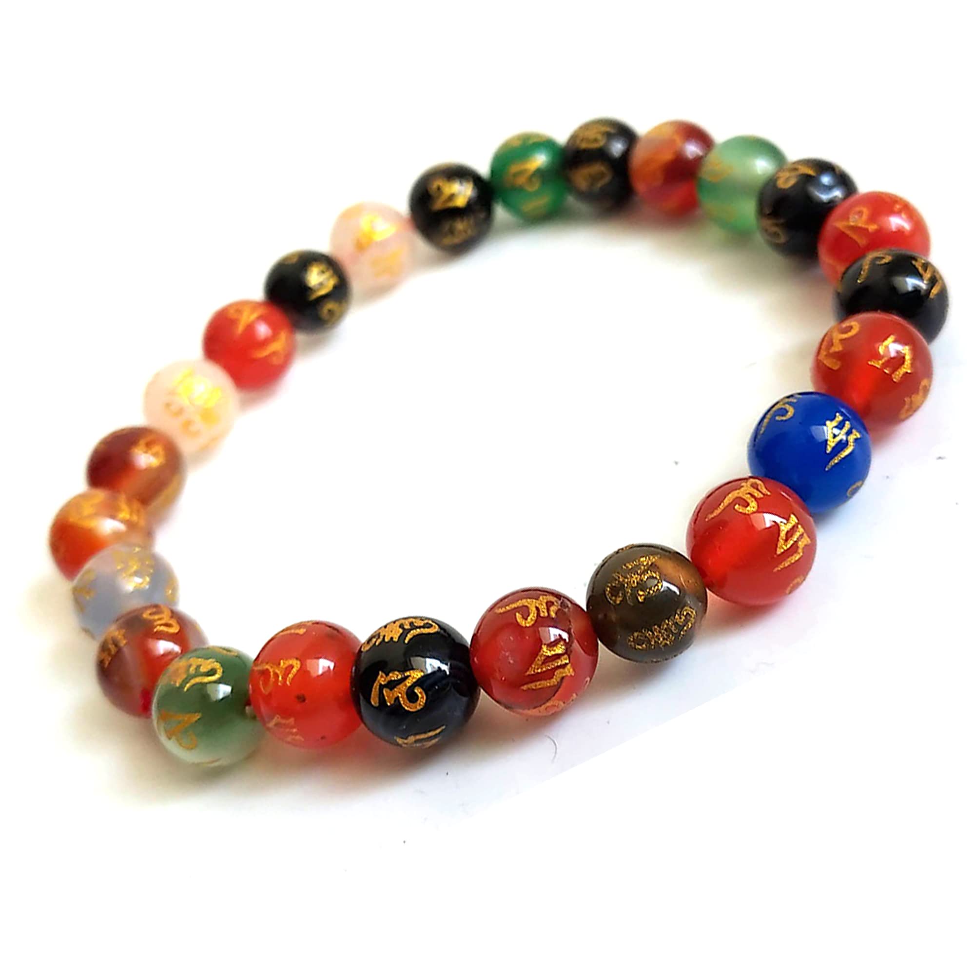 KITREE NATURAL OM MANI PADME HUM CRYSTAL BRACELET 8MM ROUND FOR UNISEX (MULTI COLOR)