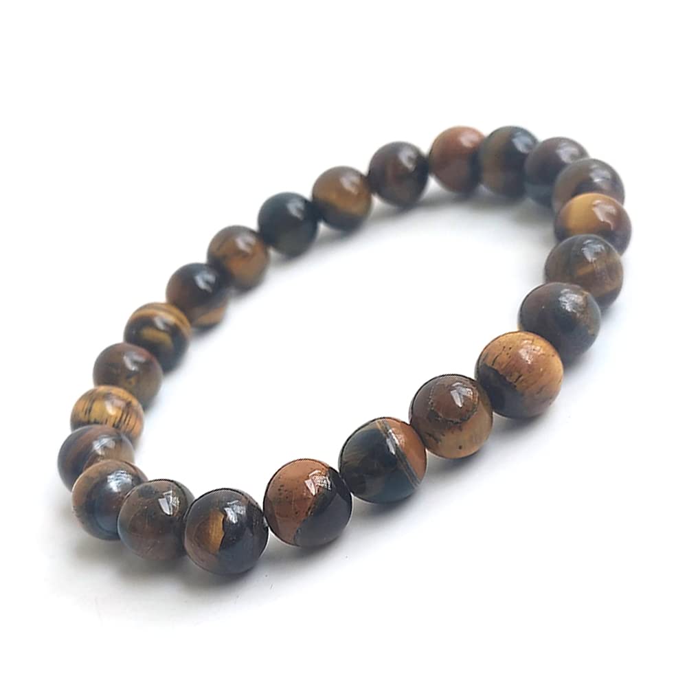 KITREE NATURAL TIGER EYE CRYSTAL BRACELET 8MM ROUND FOR UNISEX (COLOR GOLDEN BROWN)