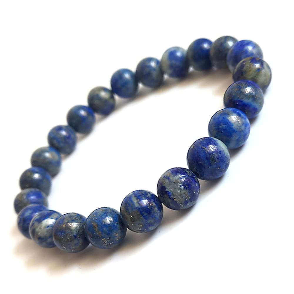 KITREE NATURAL LAPIS LAUZIL CRYSTAL BRACELET 8MM ROUND FOR UNISEX (COLOR BLUE)