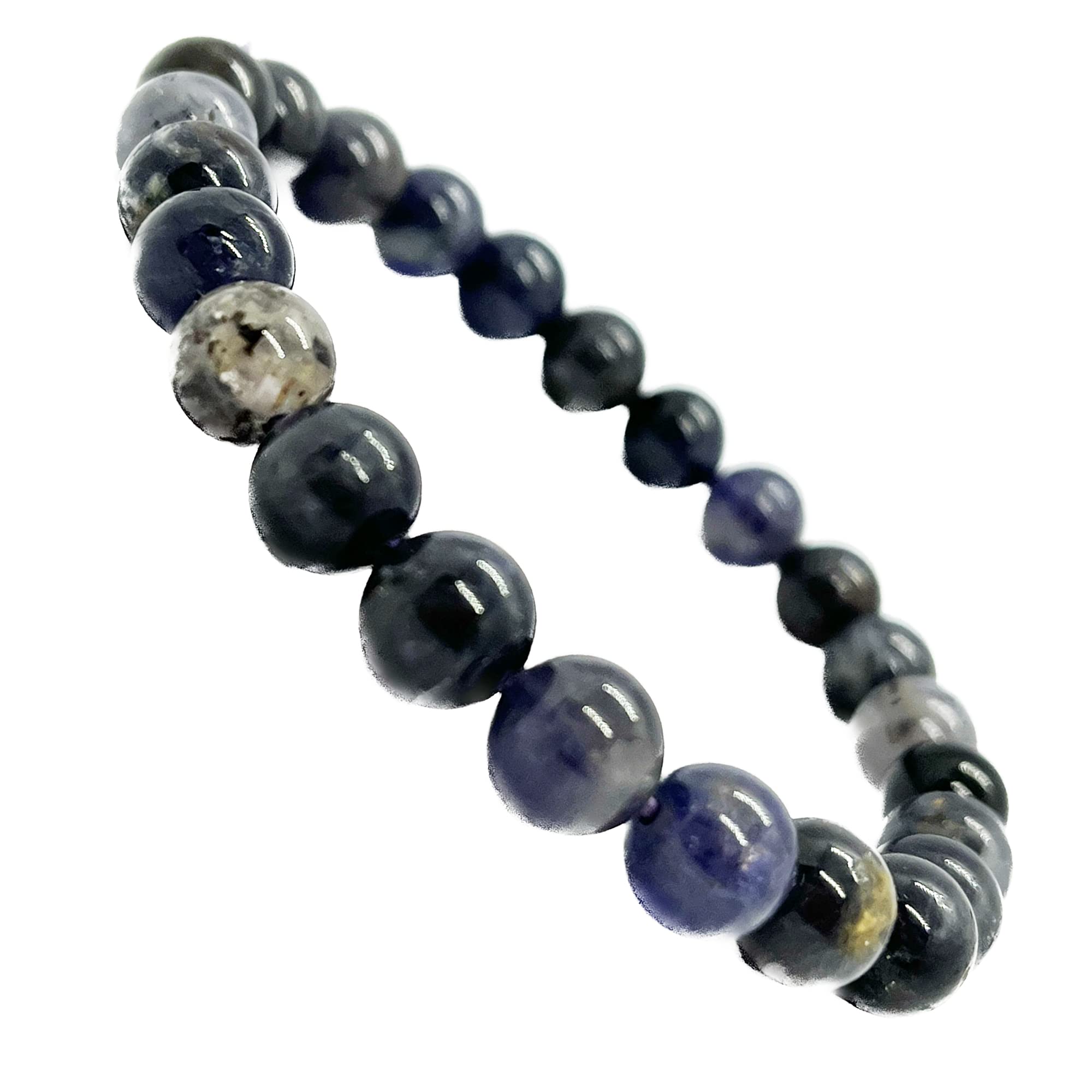 KITREE ENERGISED NATURAL IOLITE CRYSTAL BRACELET 8MM ROUND FOR UNISEX (COLOR VOILET)