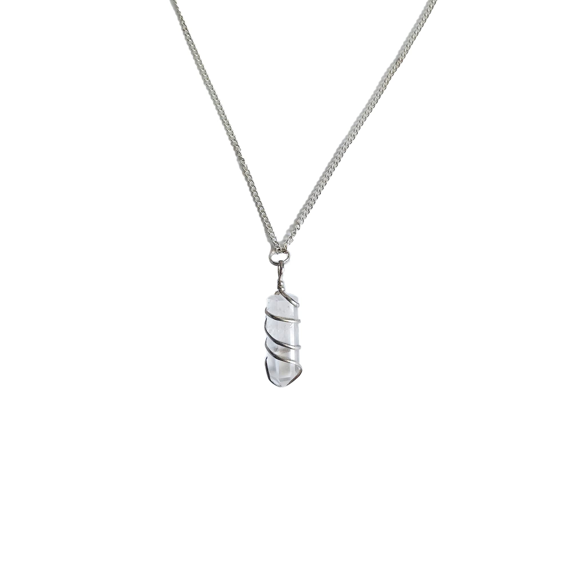 KITREE NATURAL CLEAR QUARTZ CRYSTAL PENCIL PENDENT WITH CHAIN FOR UNISEX 5 CM APPROX. (COLOR WHITE)