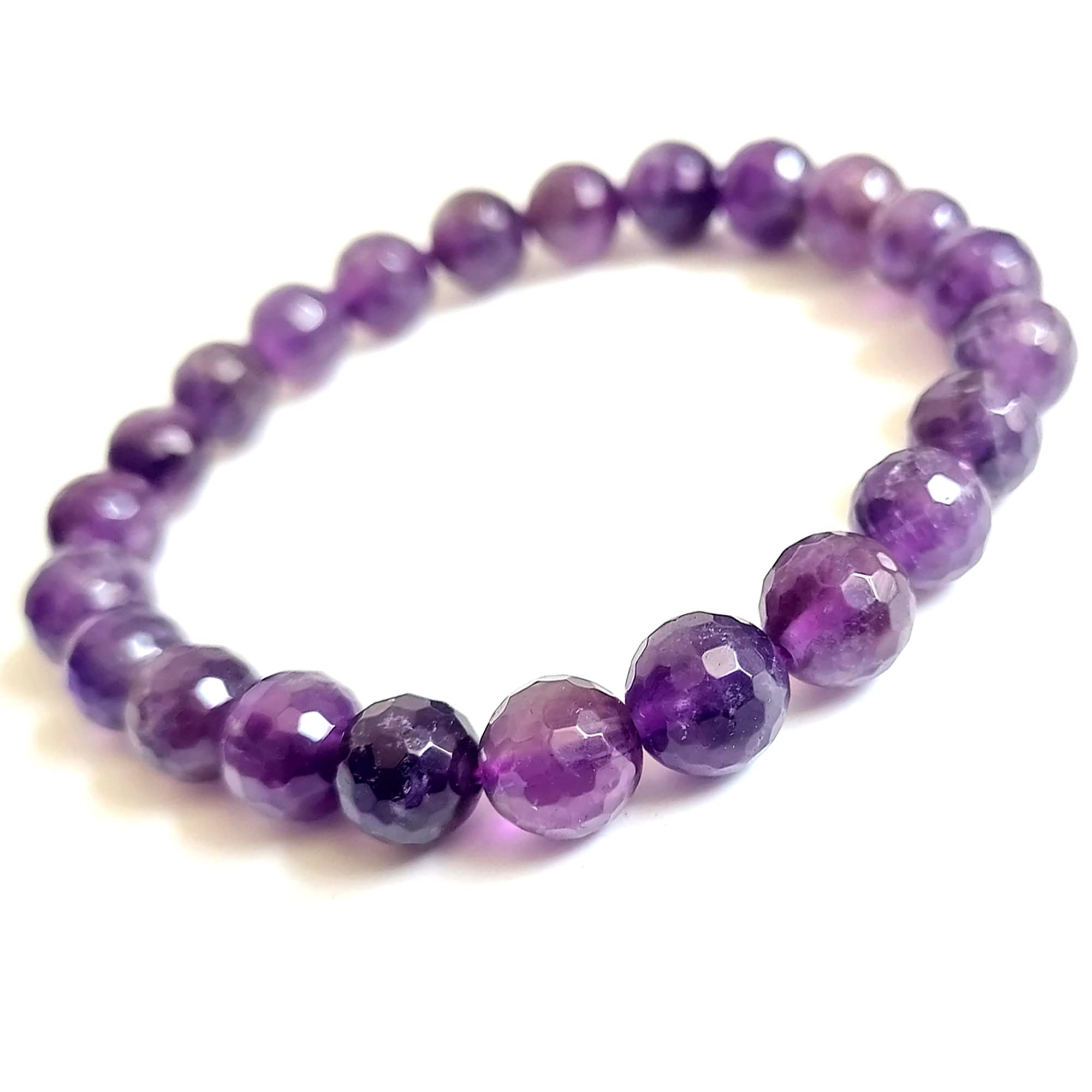 KITREE NATURAL AMETHYST CRYSTAL BRACELET 8MM ROUND SHAPE FOR UNISEX (COLOR PURPLE)