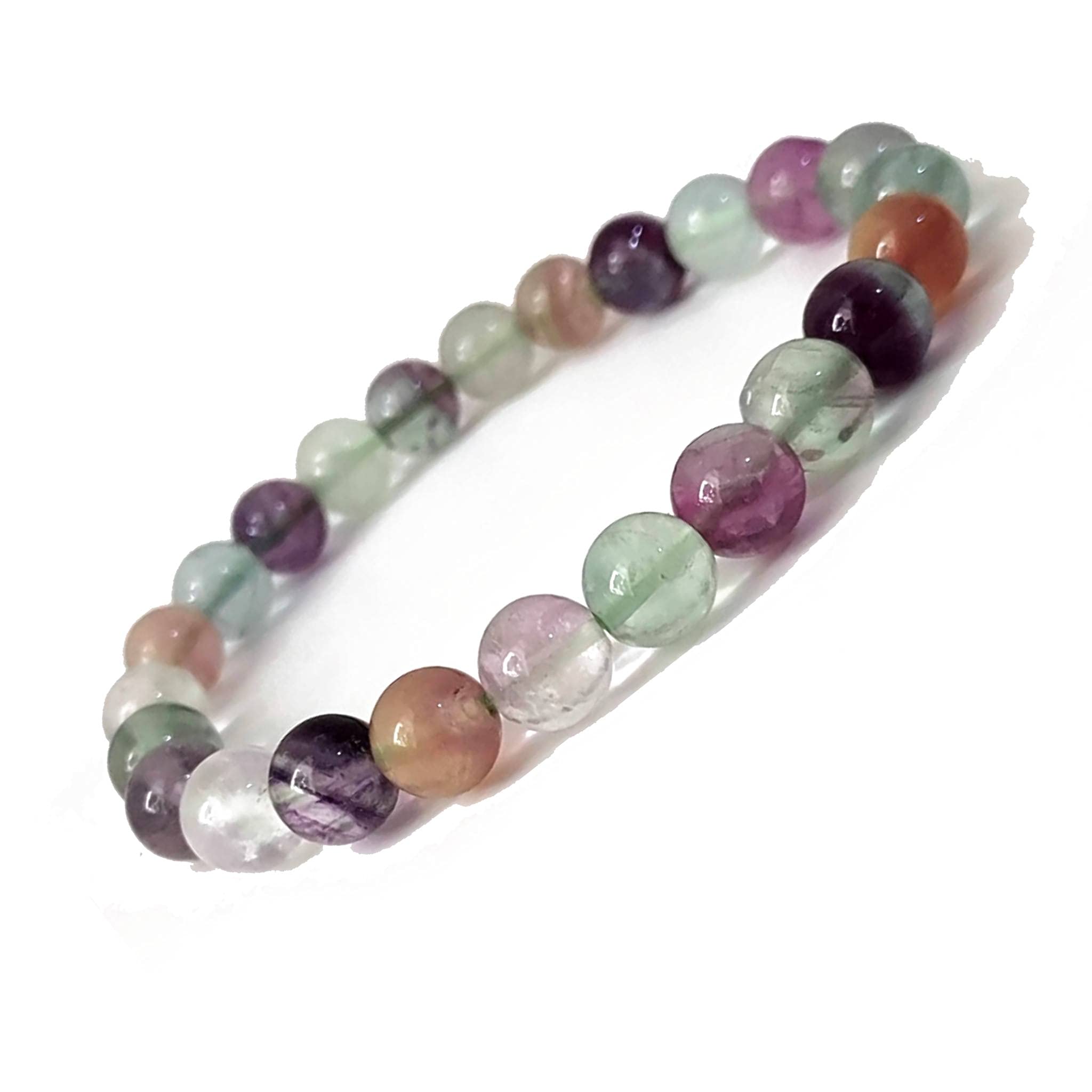 KITREE ENERGISED NATURAL MULTI FLUORITE CRYSTAL BRACELET 8MM ROUND FOR UNISEX (COLOR MULTI)